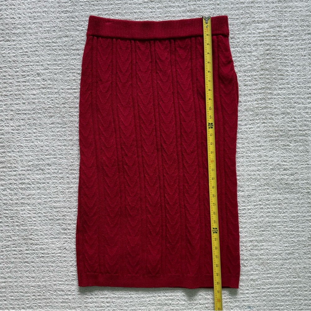 ANNE KLEIN | Red Chevron-Stitch Knit Pencil Skirt Sz M - Picture 2 of 3